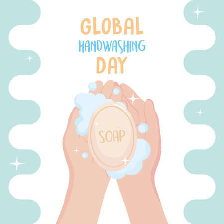 global handwashing day, hands with soap and bubbles card vector illustrationのイラスト素材