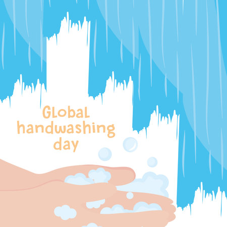 global handwashing day, hands sanitation falling water card vector illustrationのイラスト素材