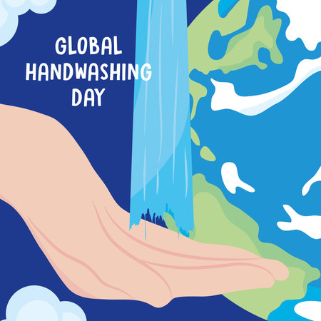 global handwashing day, falling water in hand planet card vector illustrationのイラスト素材
