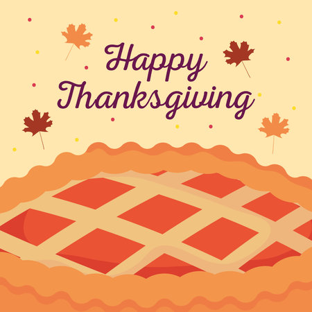 happy thanksgiving design with apple pie over orange background, colorful design, vector illustrationのイラスト素材