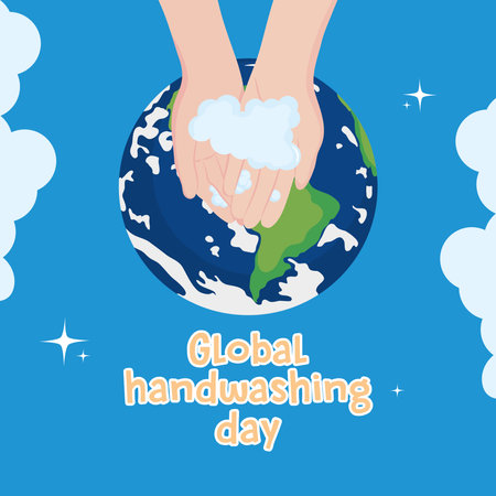 global handwashing day, awareness campaign wash hands and planet vector illustrationのイラスト素材