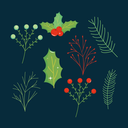 Merry christmas leaves icon set over blue background, vector illustrationのイラスト素材