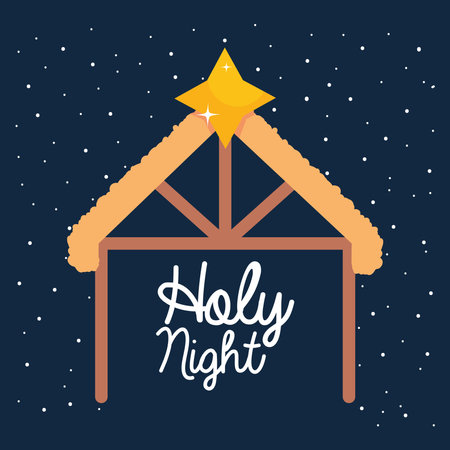 nativity, manger stable holy night with bright star sky vector illustrationのイラスト素材