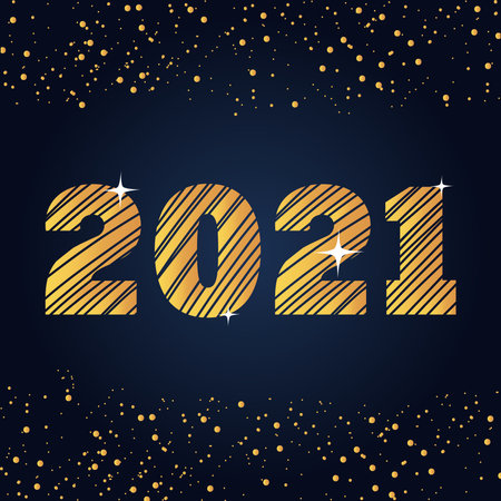 2021 happy new year golden striped number calendar celebration vector illustrationのイラスト素材