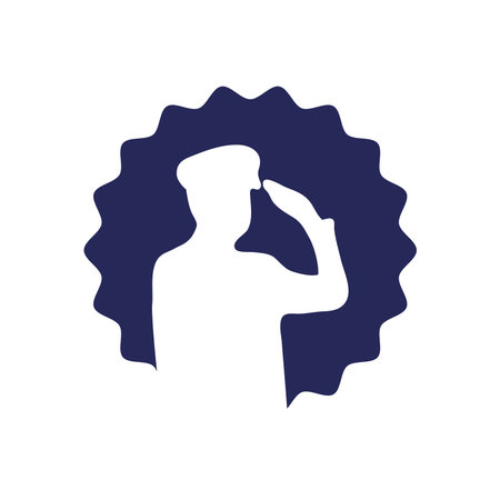 seal with silhouette of patriotic soldier saluting icon over white background, colorful design, vector illustrationのイラスト素材