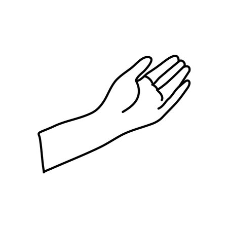 icon of open hand over white background, line style, vector illustrationのイラスト素材