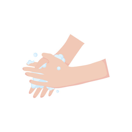 hands washing with soapy foam over white background, flat style, vector illustrationのイラスト素材