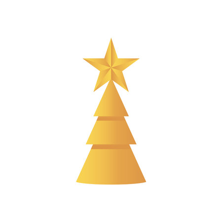 golden star and christmas tree over white background, flat style, vector illustrationのイラスト素材