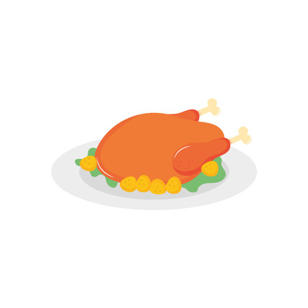 roasted turkey icon over white background, flat style, vector illustrationのイラスト素材