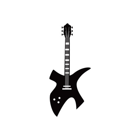guitar electric instrument black and white style icon design, Music sound melody song musical art and composition theme Vector illustrationのイラスト素材