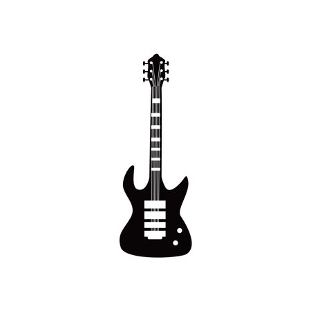 guitar electric instrument black and white style icon design, Music sound melody song musical art and composition theme Vector illustrationのイラスト素材