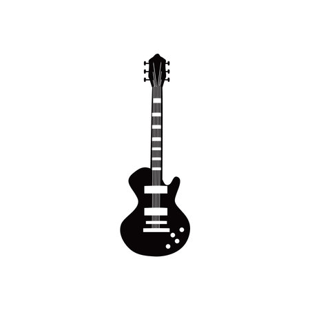 guitar electric instrument black and white style icon design, Music sound melody song musical art and composition theme Vector illustrationのイラスト素材