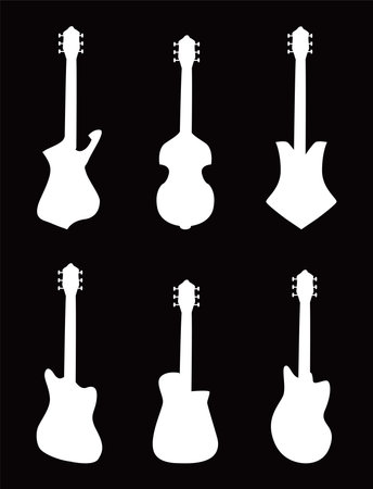 guitars instruments black and white style icon bundle design, Music sound melody song musical art and composition theme Vector illustrationのイラスト素材