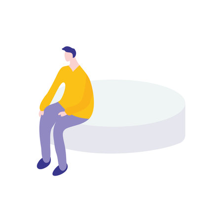 cartoon man sitting on a round platform over white background, flat style, vector illustrationのイラスト素材