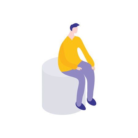 cartoon man sitting on a round chair over white background, flat style, vector illustrationのイラスト素材