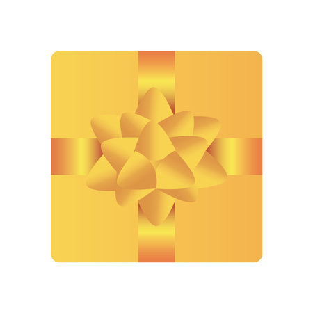 top view of golden gift box icon over white background, flat style, vector illustrationのイラスト素材