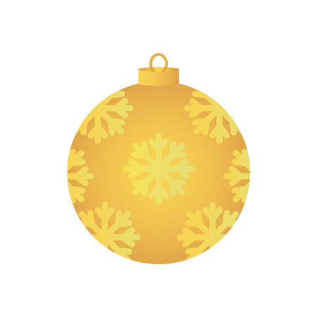 golden christmas ball icon over white background, flat style, vector illustrationのイラスト素材