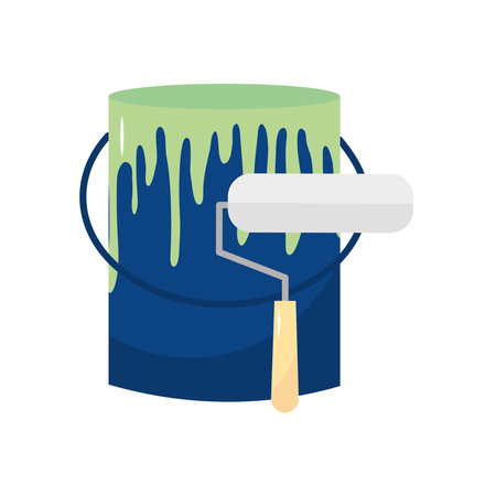 paint bucket and roller over white background, flat style, vector illustrationのイラスト素材