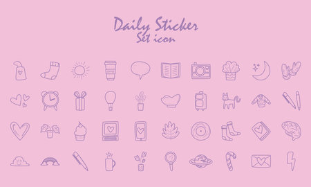 daily stickers line style bundle of icons design, badges ornament and fashion theme Vector illustrationのイラスト素材