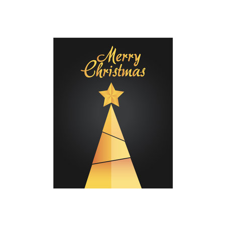 design of christmas black elegant card with golden abstract christmas tree over white background, vector illustrationのイラスト素材