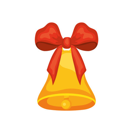 christmas bell with decorative red bow icon over white background, colorful design, vector illustrationのイラスト素材