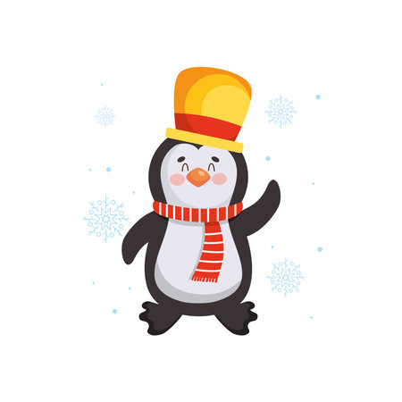 christmas characters concept, christmas penguin icon over white background, colorful design, vector illustrationのイラスト素材