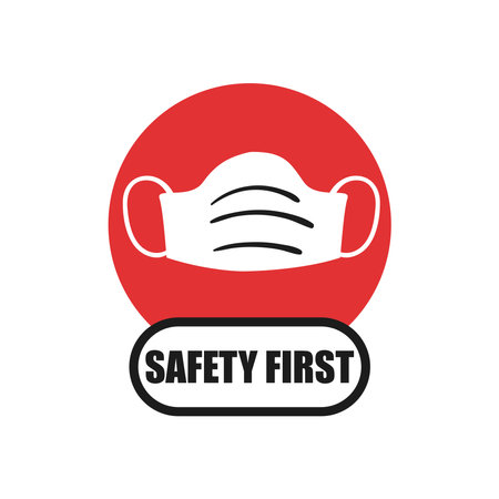 Safety first with facemask in seal stamp design of virus theme Vector illustrationのイラスト素材