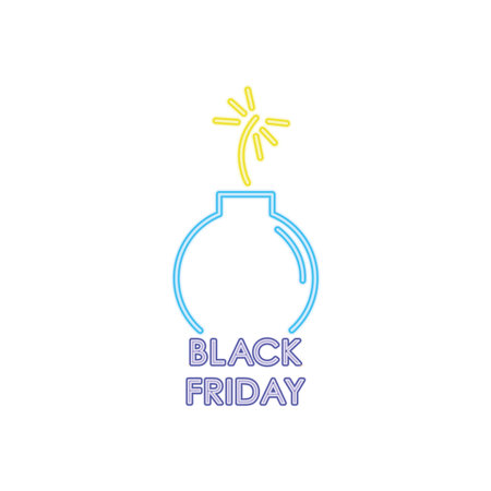 black friday design with bomb icon over white background, colorful neon design, vector illustrationのイラスト素材