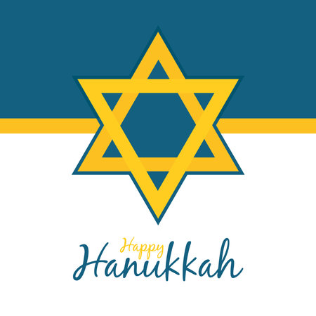 happy hanukkah design with star of david icon over colorful background, line and fill style, vector illustrationのイラスト素材