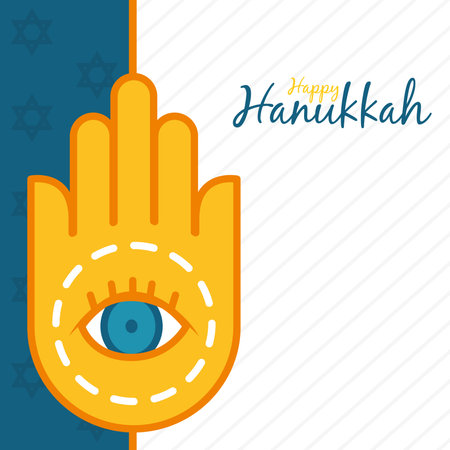 hanukkah design with hamsa hand icon over white and bluebackground, line and fill style, vector illustrationのイラスト素材