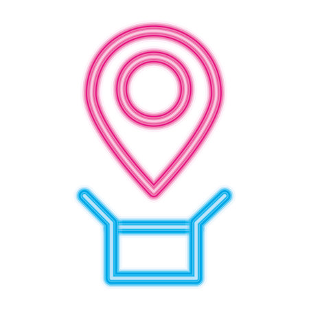 location pin and box over white background, neon style, vector illustrationのイラスト素材