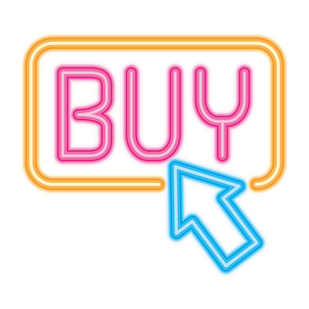 buy button and arrow cursor over white background, neon style, vector illustrationのイラスト素材