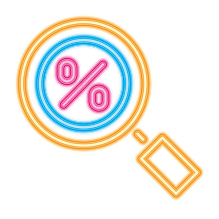 magnifying glass with percentage symbol over white background, neon style, vector illustrationのイラスト素材