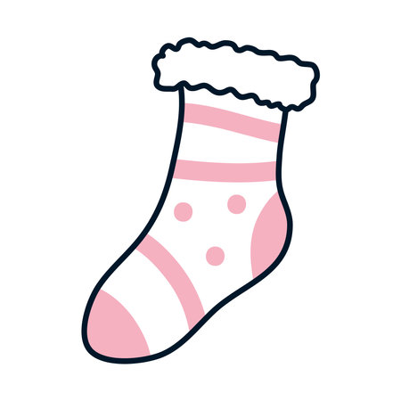 winter sock icon over white background, half line half color style, vector illustrationのイラスト素材