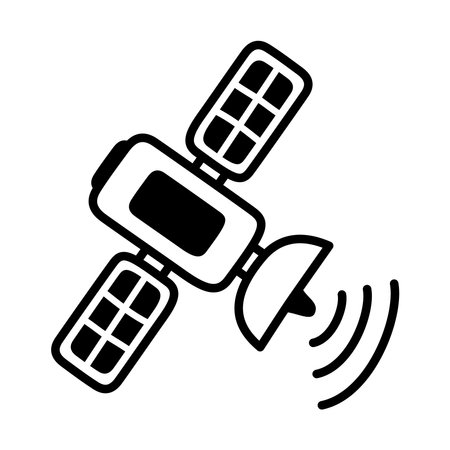 communication satellite icon over white background, silhouette style, vector illustrationのイラスト素材