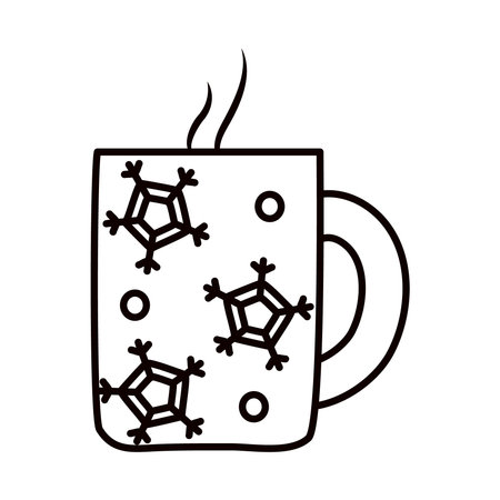 coffee mug with snowflakes design over white background, line style, vector illustrationのイラスト素材