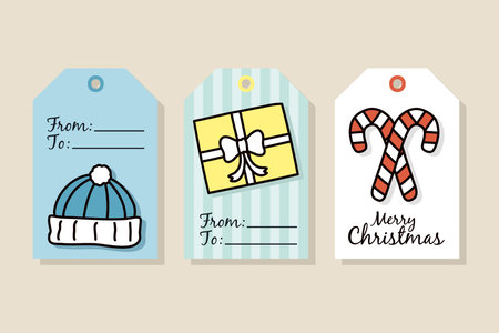 icon set of merry christmas tags over gray background, half line half color style, vector illustrationのイラスト素材