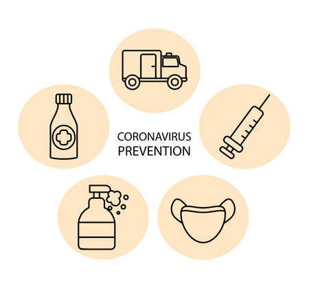 virus prevention icon set over white background, line style, vector illustrationのイラスト素材