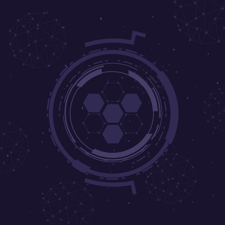 futuristic background with molecules technology, polygonal shapes and round frame vector illustration designのイラスト素材