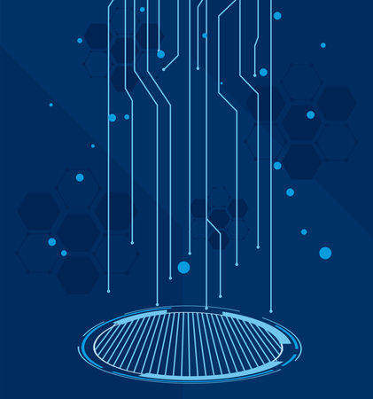 futuristic background blue with lines circuit electronics and round frame vector illustration designのイラスト素材