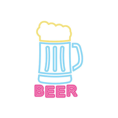 beer neon sign with beer mug icon over white background, vector illustrationのイラスト素材