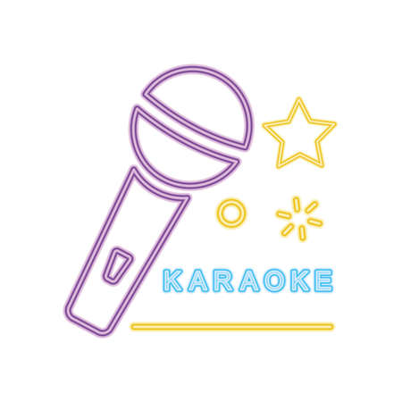 karaoke neon sign with microphone and stars icon over white background, vector illustrationのイラスト素材