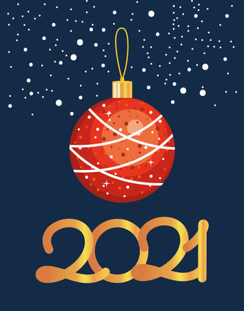 happy new year design with decorative red christmas ball icon over blue background, vector illustrationのイラスト素材