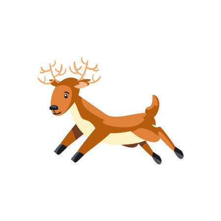 christmas, reindeer cute jumping on white background vector illustration designのイラスト素材