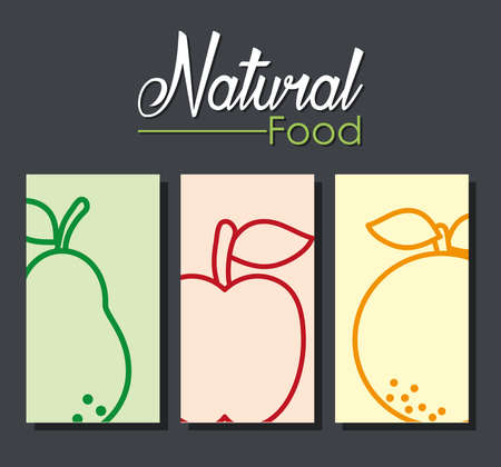 natural food design with fruits over black background, line and fill style, vector illustrationのイラスト素材