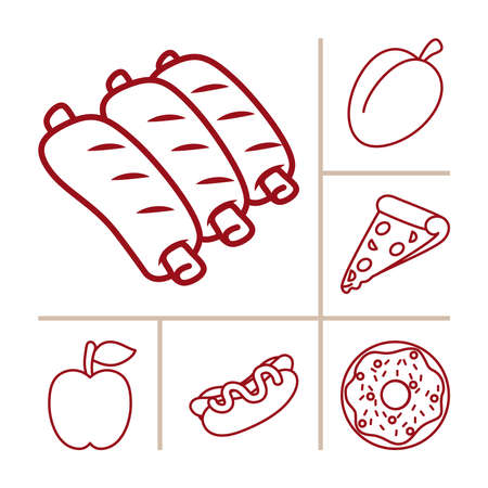 pork ribs and food icon set over white background, line style, vector illustrationのイラスト素材