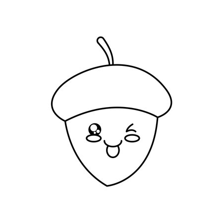 kawaii acorn icon over white background, line style, vector illustrationのイラスト素材