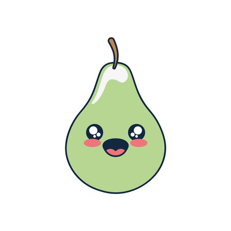 kawaii pear icon over white background, flat style, vector illustrationのイラスト素材
