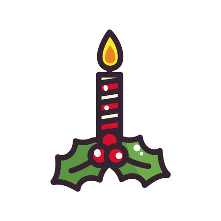 merry christmas candle with leaves design, winter season and decoration theme Vector illustrationのイラスト素材