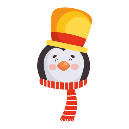 merry christmas penguin cartoon with hat design, winter season and decoration theme Vector illustrationのイラスト素材